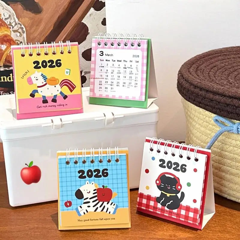 1Pcs Cartoon Portable Coil Monthly Calendar Planner 2026 Horse Year Mini Desk Calendar Office And Home Decor New Year's Present Oasis Select