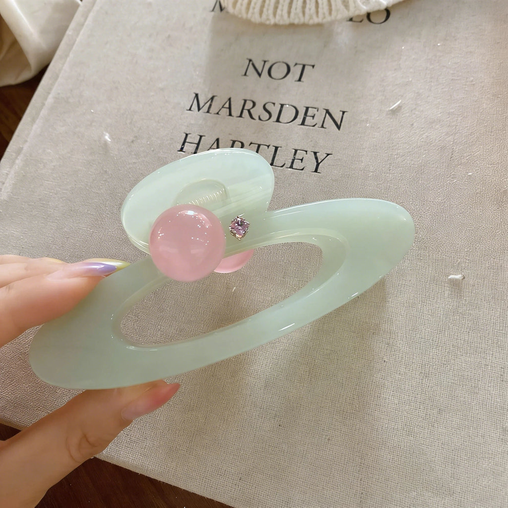 1/2Pcs Versatile Oval Hollow Out Hair Claw Pink Round Bead Planet Shape Sweet Hair Accessories For Girls 핑크 볼 헤어클로우） Oasis Select A1