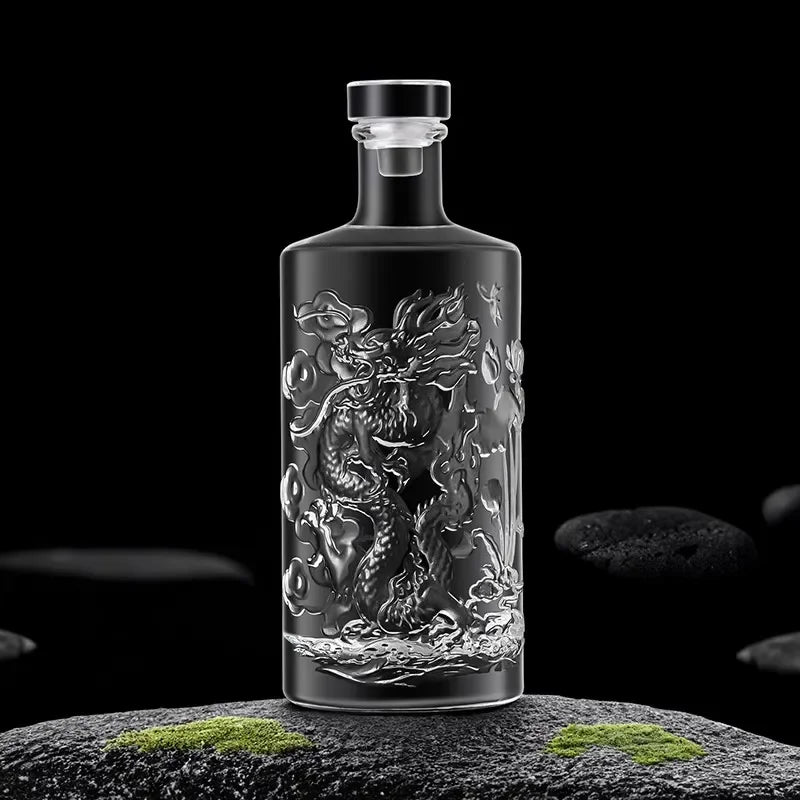 Deluxe Empty Wine Bottle New Dragon Pattern Embossed Bottle High-end Transparent Glass Wine Bottle Oasis Select