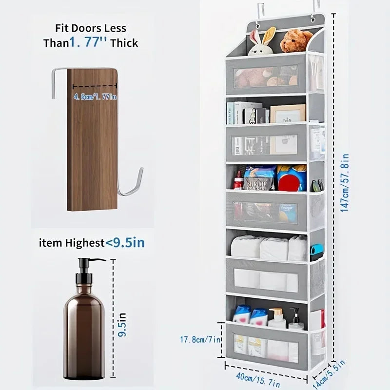 5-Shelf Hanging Storage Organizer - Behind Door, Anti-Tilt, 5 Large Capacity Pockets, Suitable for Bedroom, Bathroom Oasis Select