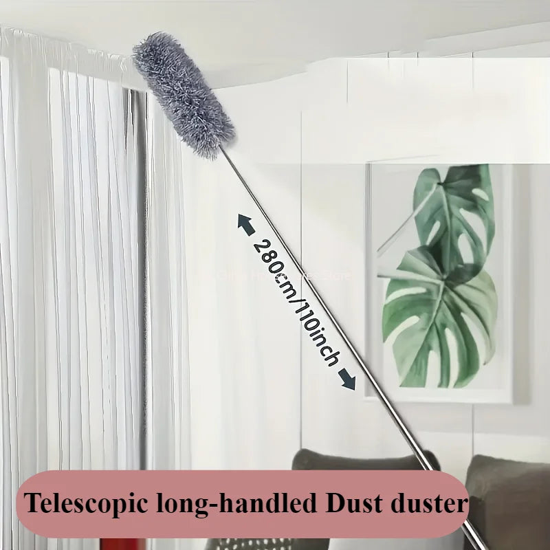 2.8M Extended Chicken Feather Duster Extendable and Curved Ceiling Cleaning Broom Household Electrostatic Dust Collector Oasis Select