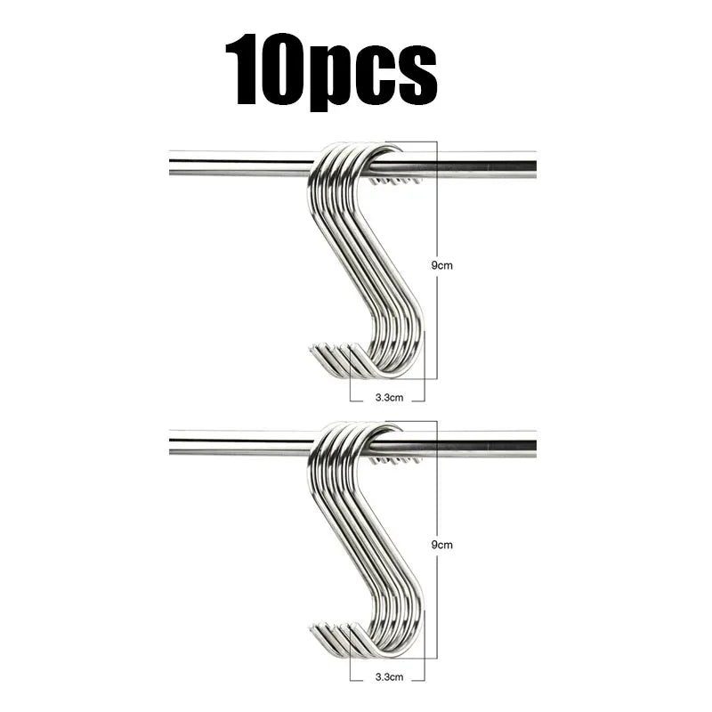 5/10/20/25pcs Stainless Steel S-Shape Hooks Multifunction Hanging Hook For Clothes Bags Towels Home Kitchen Storage Rack Holders Oasis Select 10pcs-L
