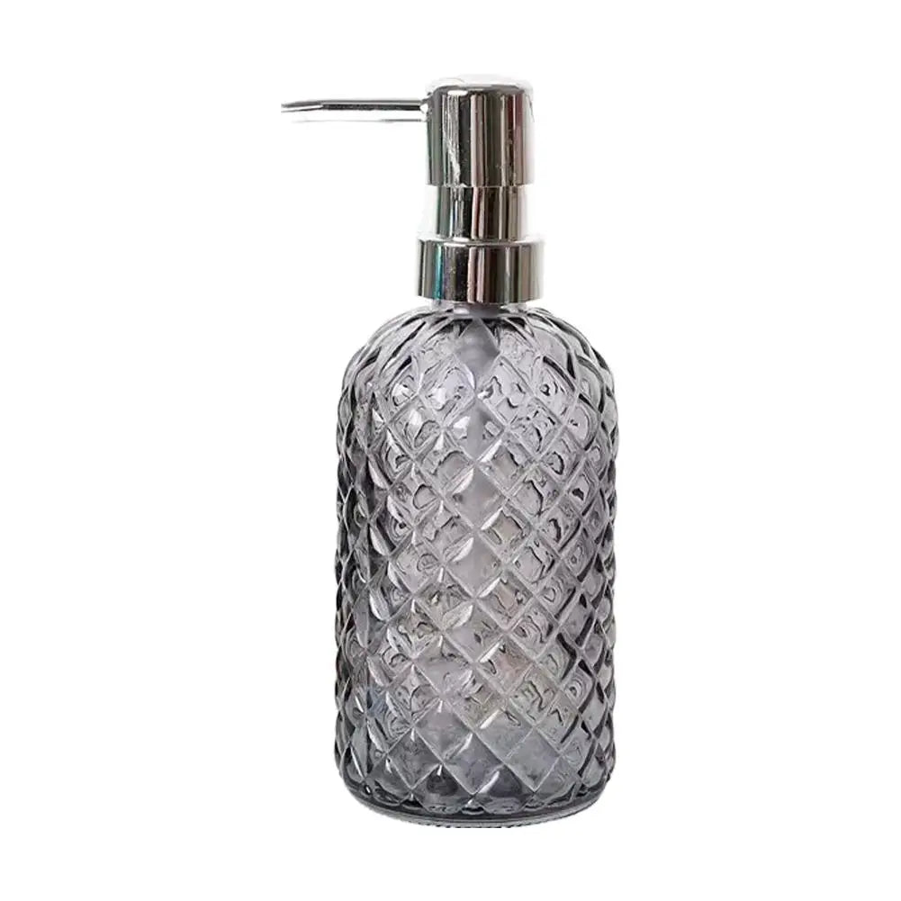 480ML Glass Soap Dispenser Rust Proof Stainless Steel Pump, Gem Patterned Refillable Hand Soap Dispenser for Kitchen Bathroom Oasis Select E
