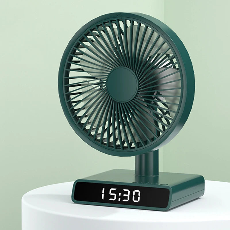 URGGU LED Clock Desktop Fan – Rechargeable Oscillating Fan