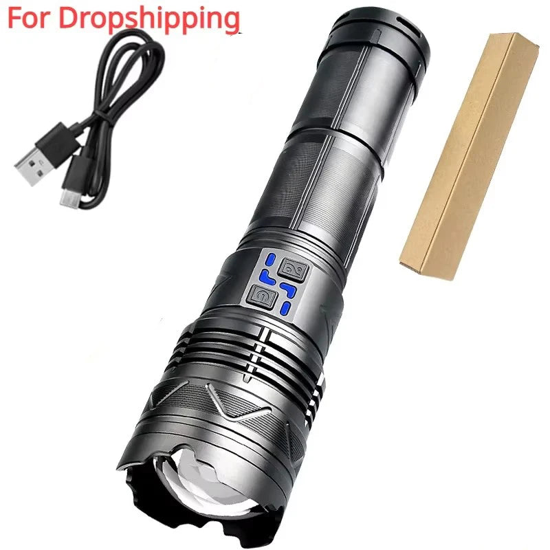 20000LM Super Bright Tactical Flashlight 100W GT60 Long Range Powerful LED Torch USB Rechargeable Using 4 181350A Batteries Oasis Select G500 Big no gift box Fixed Focus