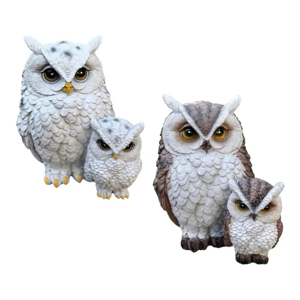 Resin Owl Statue – Lifelike Mother & Baby Garden Figurine