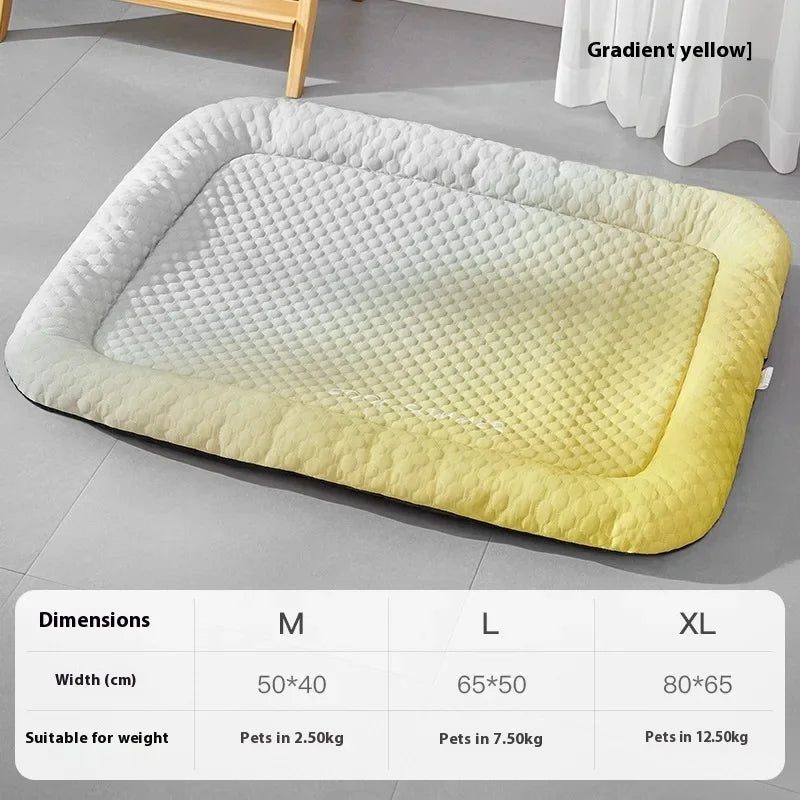 Summer Pet Ice Pads Cold Silk Cool Feeling Dog Beds Skin-friendly Breathable Neck-protecting, Cat Beds, Gradient Color Series Oasis Select Yellow XL 80x65cm