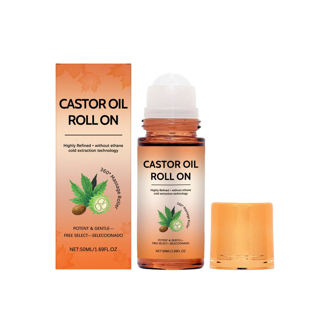Natural Castor Oil Roll-On for Hair & Skin Care, 360° Massage Roller Deep Hydration Anti-Frizz Scalp Treatment Body Moisturizer Oasis Select 50ml Boxed