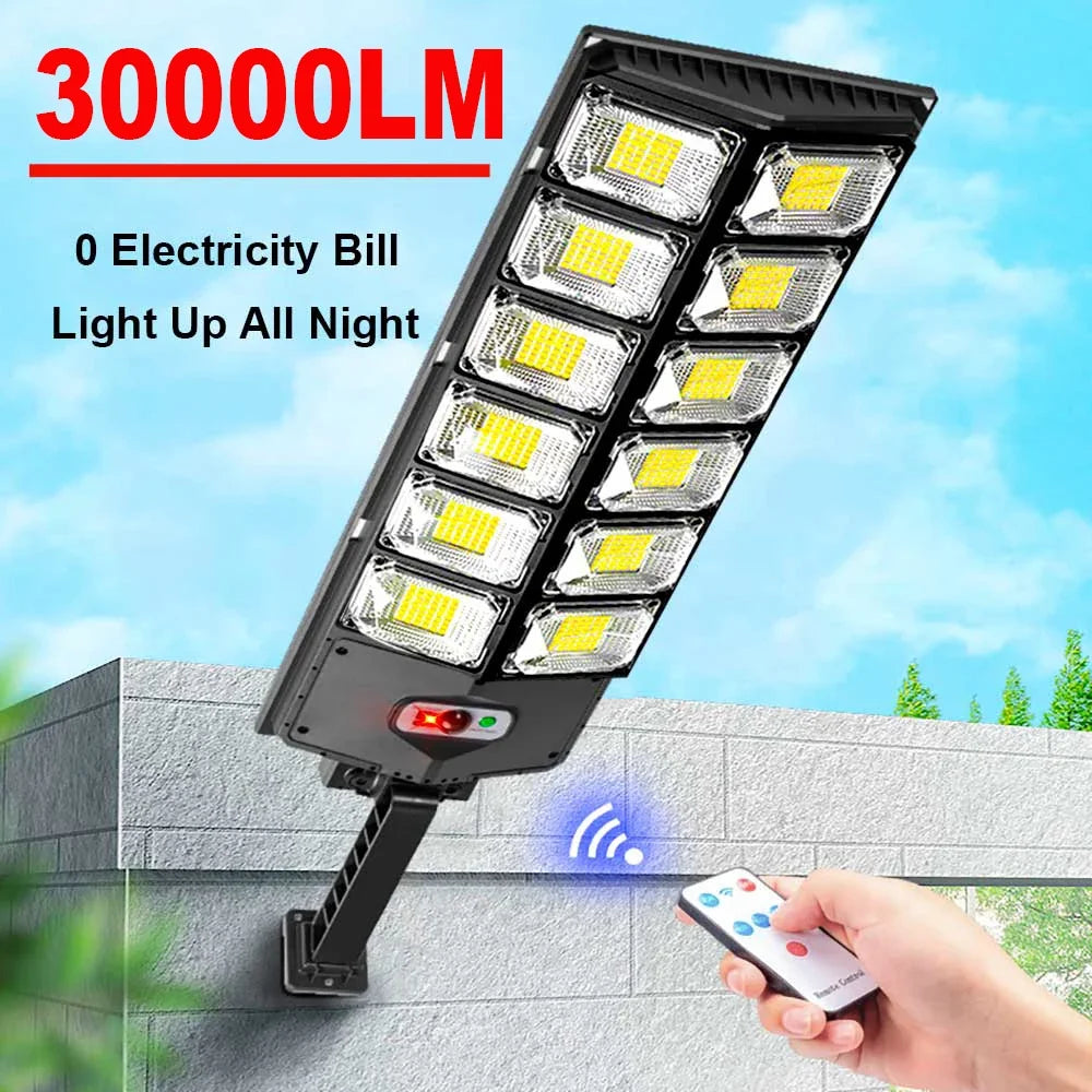 30000LM 10000mAh Solar Led Light Outdoor Powerful Outdoor Solar Lamp Remote Control Waterproof Flood Light Exterior Wall Lamp Oasis Select