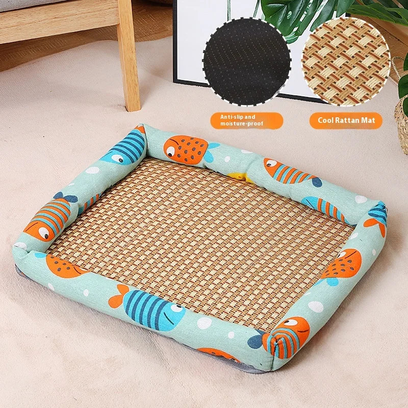 Pet Ice Mat, All-season Dog House Mat, Anti-slip and Wear-resistant Linen Square Dog House Mat, Rattan Mat Oasis Select