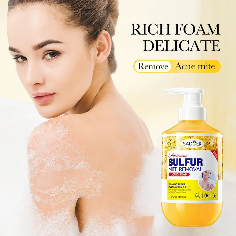 500m Anti-Mite Sulfur Shower Gel Deep Cleansing Oil Control Anti-Acne Soothe Repair Body Skin Care Wash for Women & Men Oasis Select