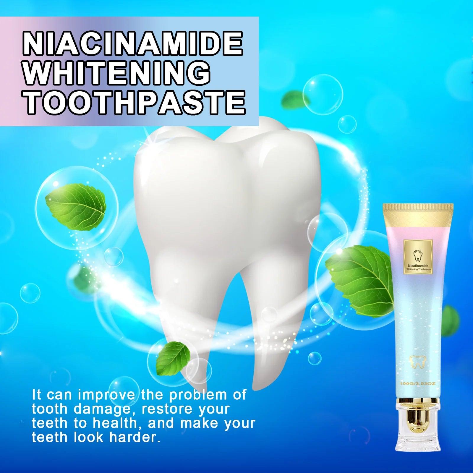 Nicotinamide Brightening Toothpaste Deep Cleaning Yellow Teeth Stains Removal Fresh Breath Enamel Gums Care Whitening Toothpaste Oasis Select