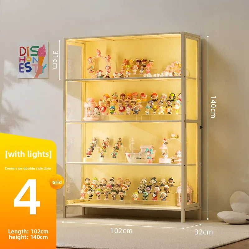 Luxury Glass Door Solid Wood Figure Blind Box Model Dust-proof Display Cabinet Design Model Cabinet Storage Storage Cabinet Oasis Select Milky White 4-102