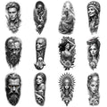 12pcs Realistic Temporary Tattoos – Eagle, Warrior & Bearded Man