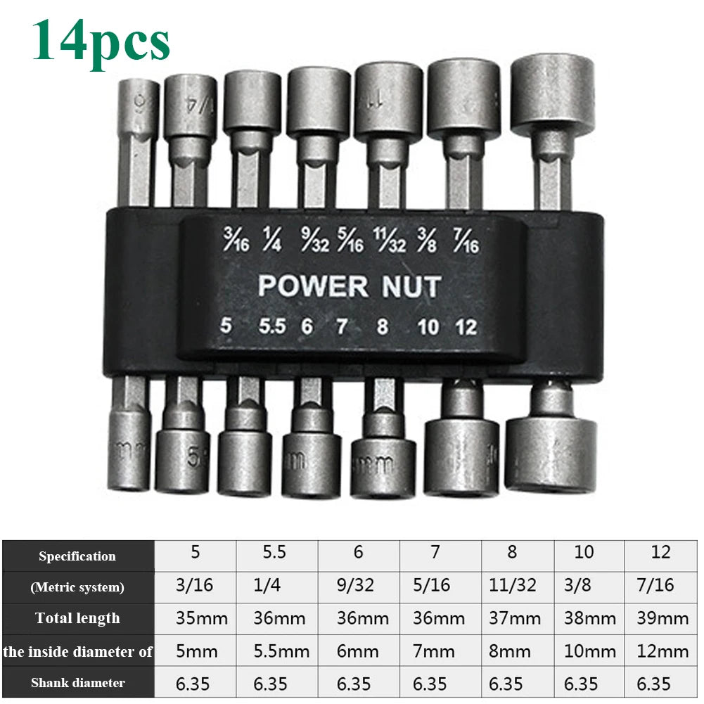 9/14-Pc Hex Nut Driver Socket Bit Set 5–13mm | 1/4" Hex Shank Nut Driver Bit Set Oasis Select