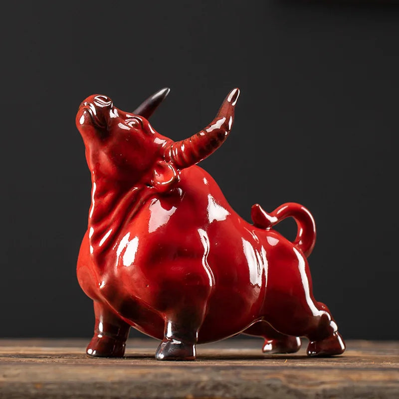 Ceramic Fengshui Buffalo Small Ornaments To Attract Wealth Chinese Style Home Desktop Decoration Zodiac Ox Gifts Oasis Select A red