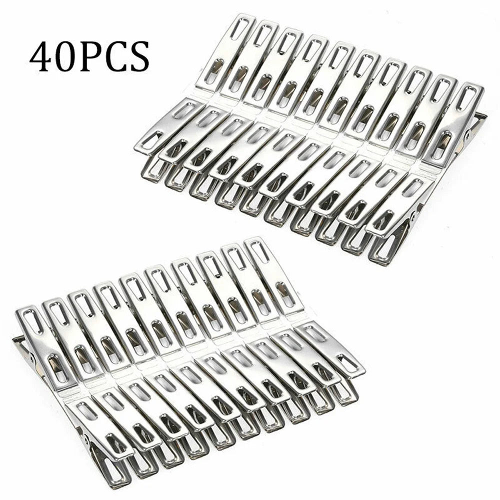 Stainless Steel Windproof Clothes Pegs – 20 or 40 Pack Clothes Pegs Oasis Select silver 40 Pcs