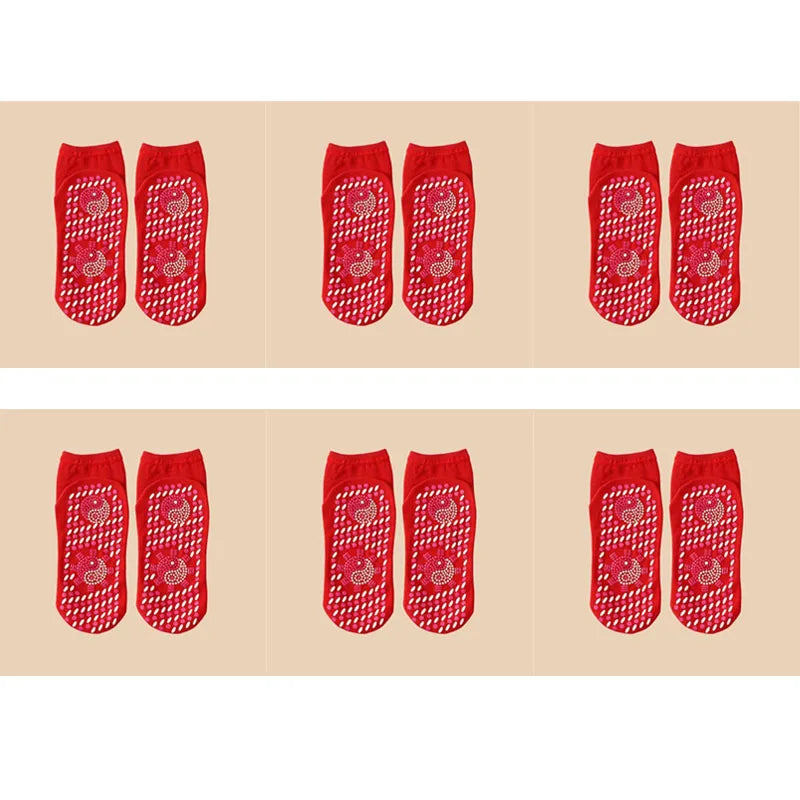 1/2/4/6pairs Self-Heating Socks Winter Warm Thermal Health Care Socks Slimming Health Short Sock Magnetic Therapy Health Sock Oasis Select 6pairs red