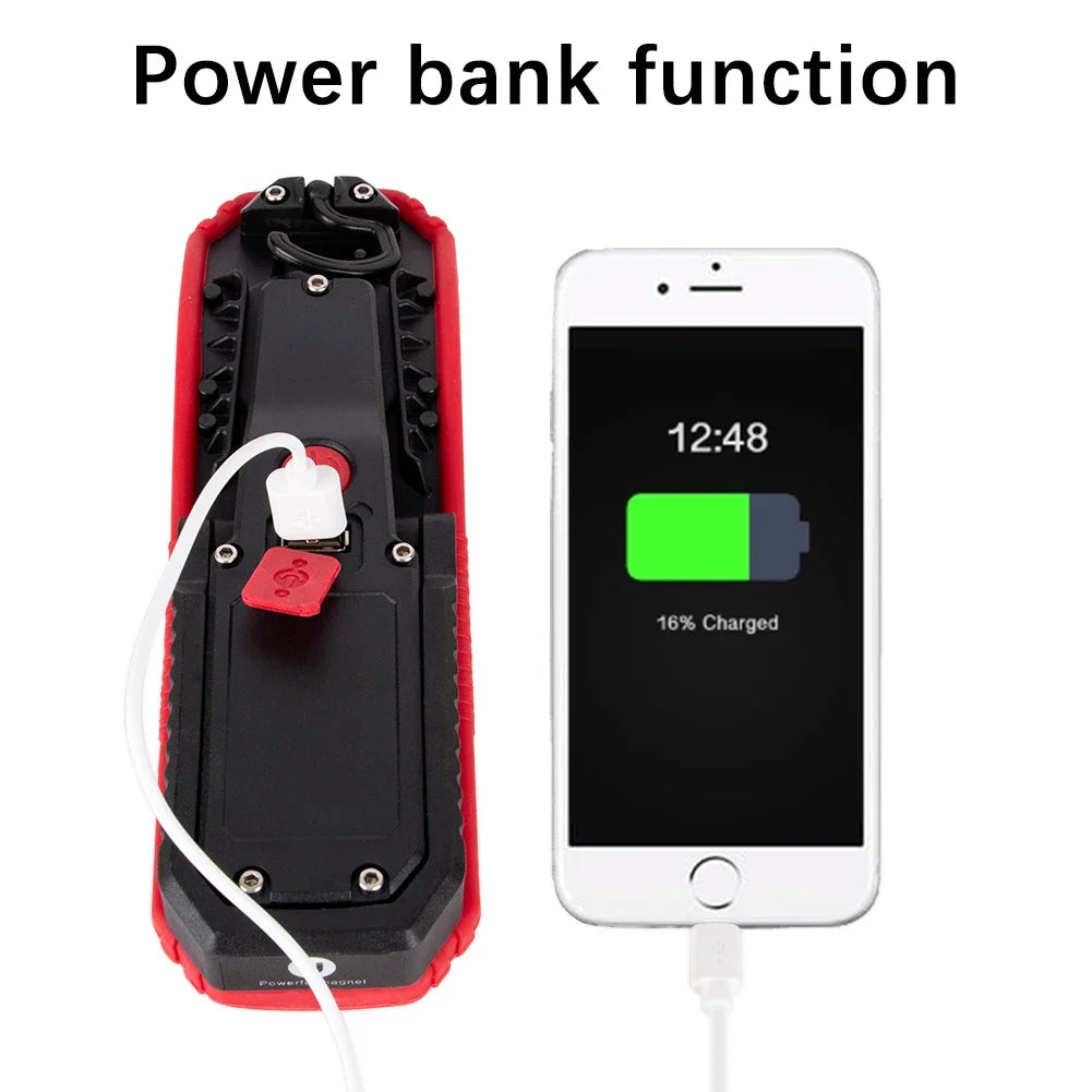 USB Rechargeable Magnetic Lantern Portable LED COB Flashlight Torch Camping Hanging Hook Lamp High-Low Modes Lighting Work Light Oasis Select