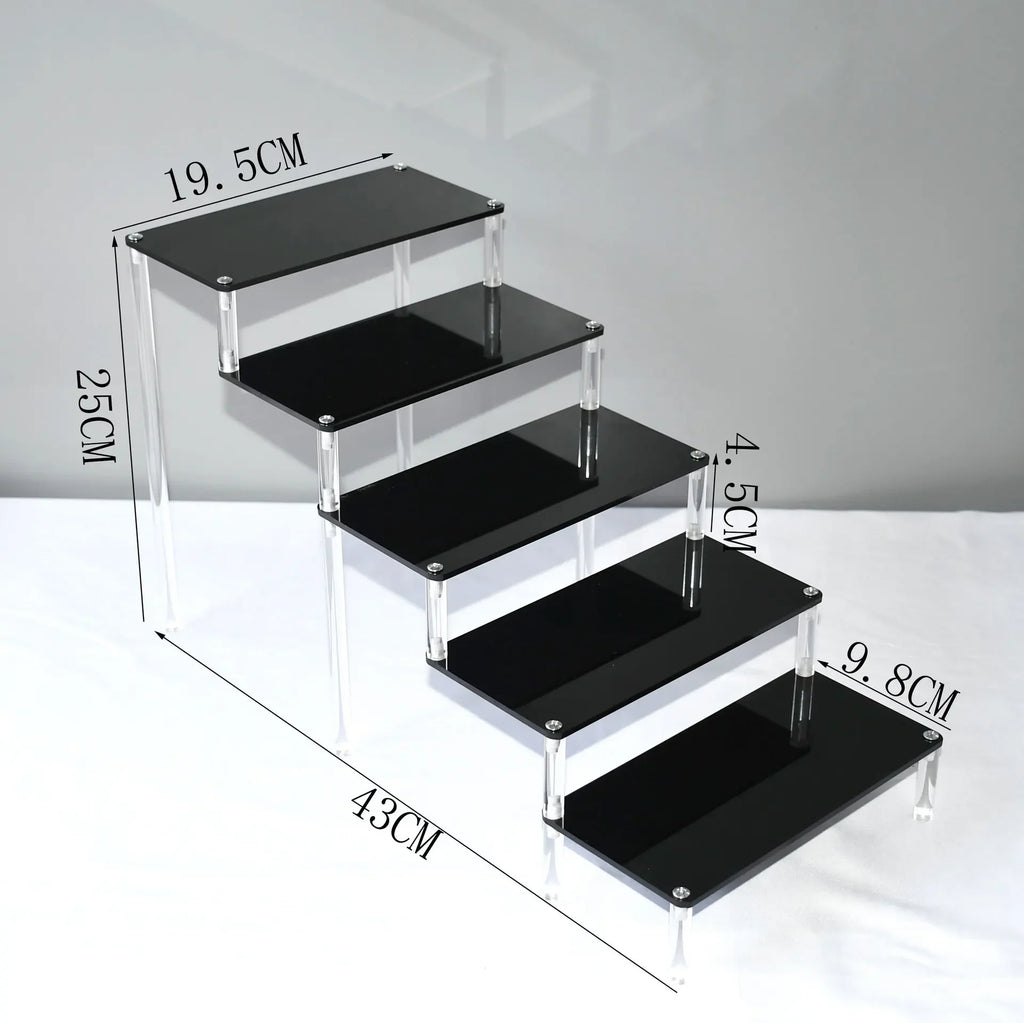 1–5 Tier Acrylic Display Stand | Riser Shelf Rack – Clear & Black