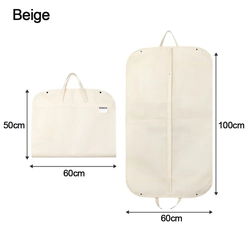 New Foldable Garment Bag Portable Non-woven Suit Storage Bag Solid Color Clothing Dustproof Cover Oasis Select Beige