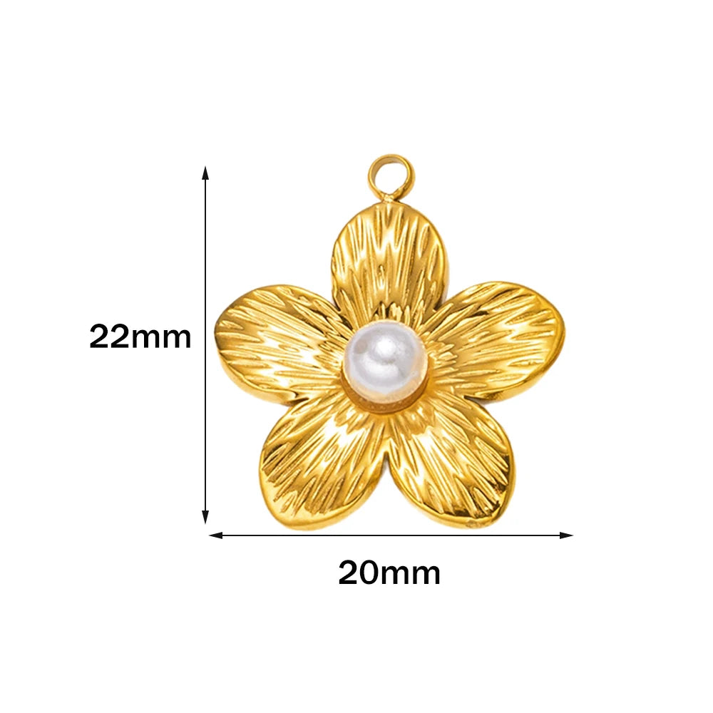 5pcs Gold Stainless Steel Flower Charms Metal Pearl Pendant for DIY Necklace Bracelet Jewelry Making and Crafting Wholesale Bulk Oasis Select Gold 20X22mm