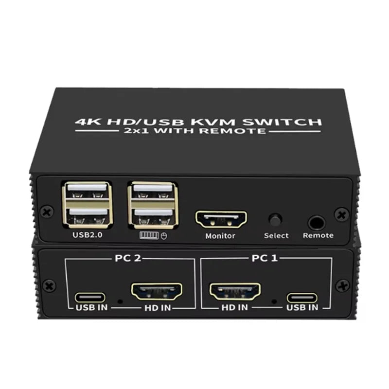 4K HDMI USB Switch Selector 2 in 1 Out 2 Port HDMI KVM Switch with Desktop Controller Sharing Monitor USB 2.0 Mouse Keyboard Oasis Select