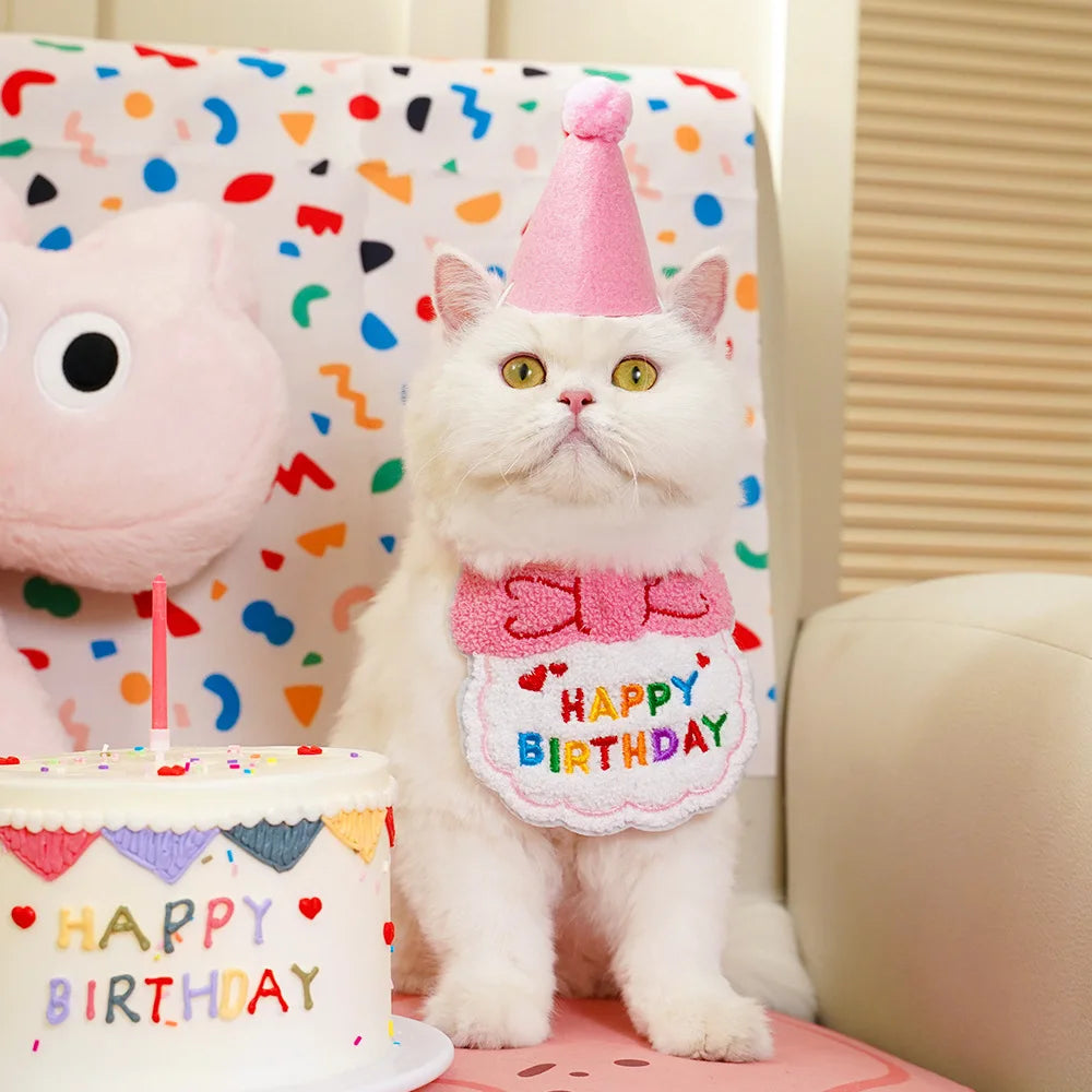 Pet Dog Cat Birthday Dress Bib Party Supplies Saliva Towel Felt Hat Oasis Select Pink Suit