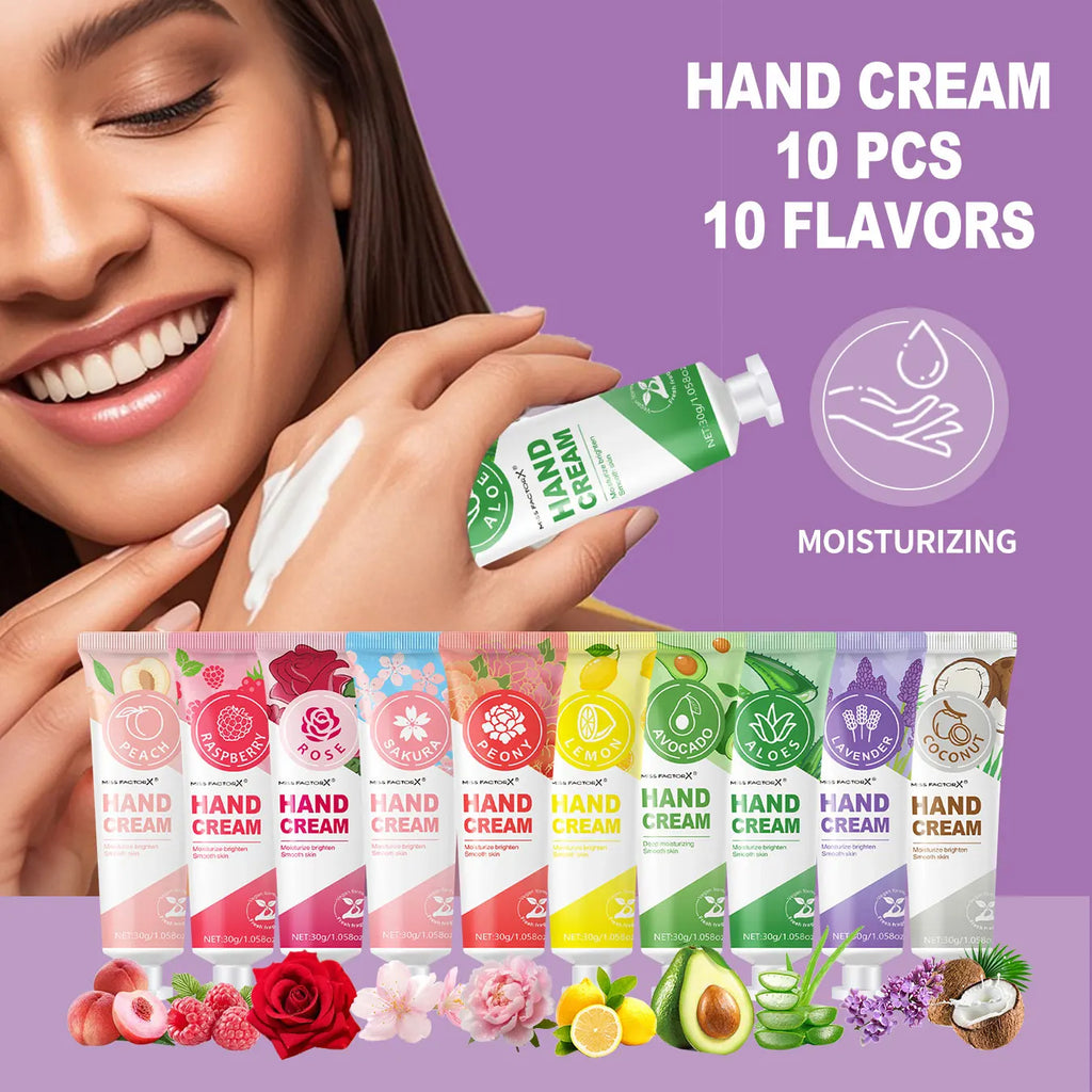 Women's gift set -10 sets/box with hand cream, lipstick, glitter, gift gauze bag, green leaf thank you card combination Oasis Select