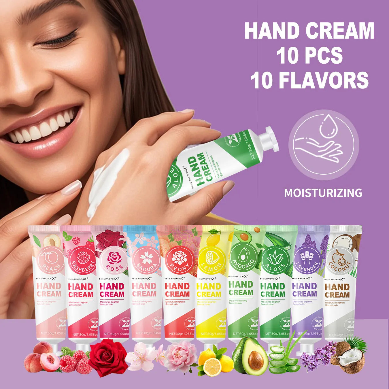Women's gift set -10 sets/box with hand cream, lipstick, glitter, gift gauze bag, green leaf thank you card combination Oasis Select