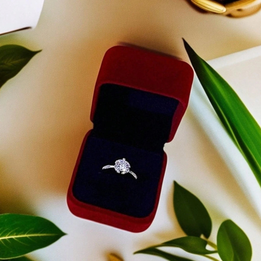 1PC Red Velvet Ring Box Wedding Pair Ring Box Diamond Ring Box Proposal Velvet Double Ring Box Wedding Props (Ring on display no Oasis Select