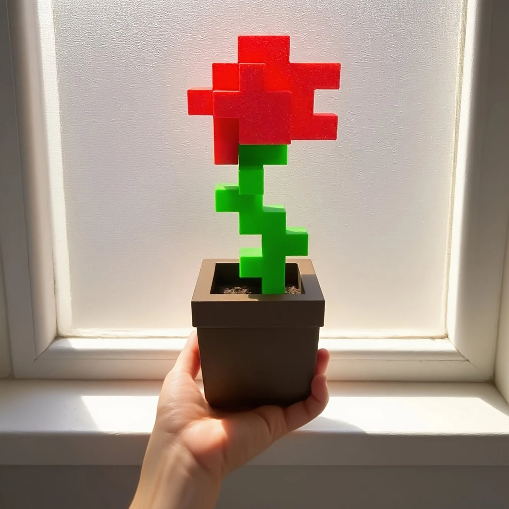 3D Printed Pixel Rose Flower Figurine Romantic Home Desktop Decor Art Ornament Valentine Christmas Birthday Party Holiday Gift Oasis Select