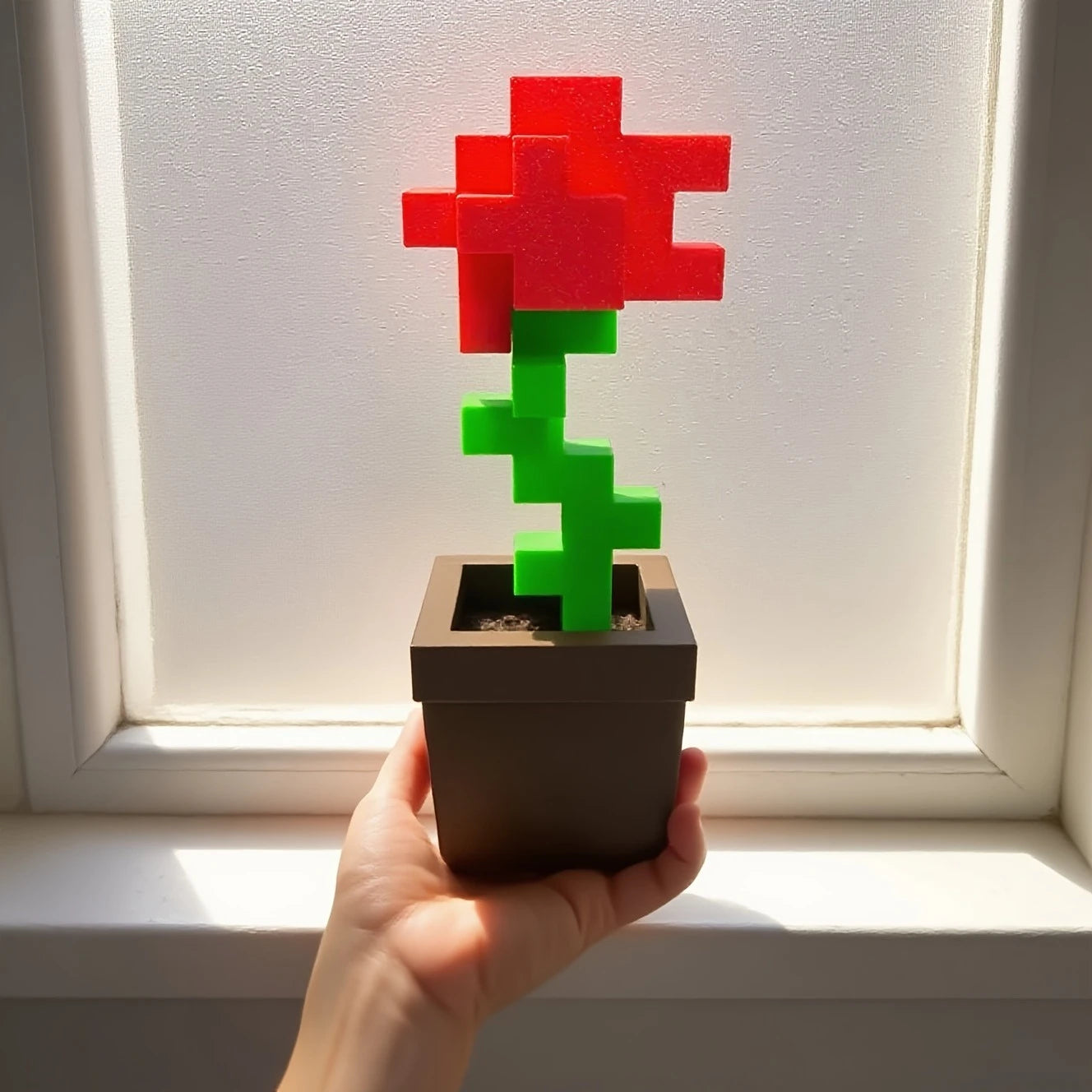3D Printed Pixel Rose Flower Figurine Romantic Home Desktop Decor Art Ornament Valentine Christmas Birthday Party Holiday Gift Oasis Select