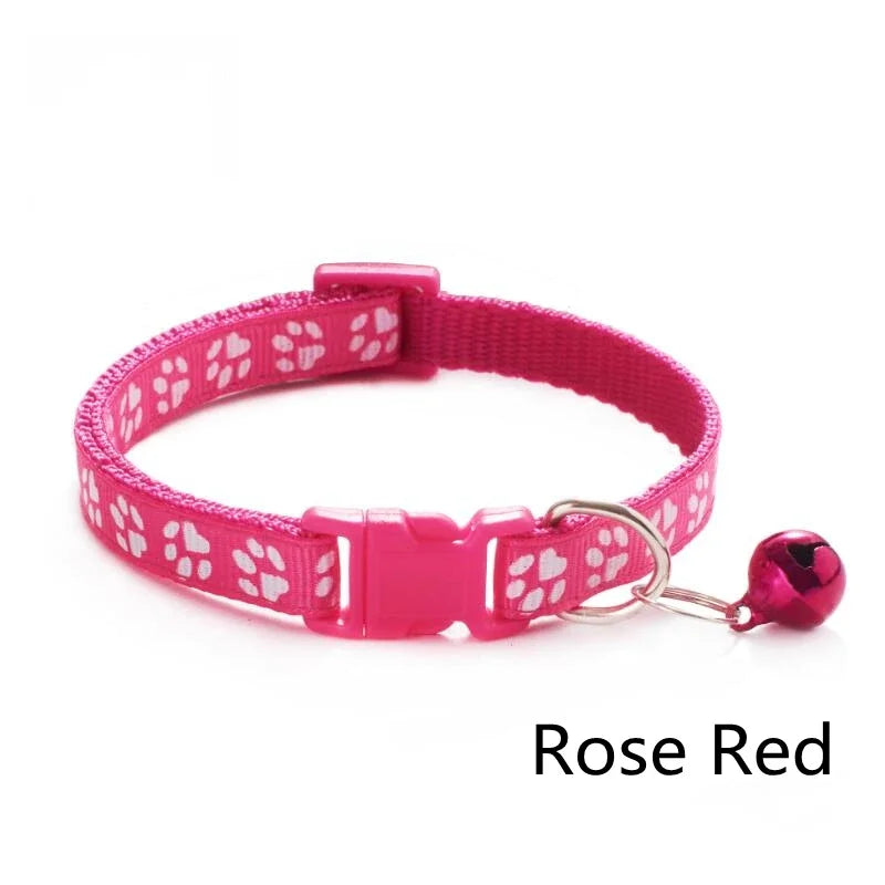 1/6pcs Pet Collar With Bell, Cartoon Footprints, Colorful Dog, Puppy, Cat Accessories, Adjustable Safety Bell Ring Necklace, Pet Oasis Select Rose Red