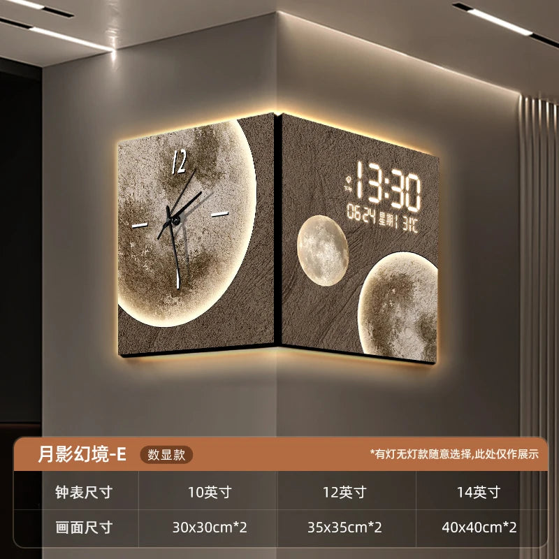 Double Corner Clock Creative Living Room Perpetual Calendar Digital Display Corner Clock Electronic Decorative Wall Clock Oasis Select E 35cm x 35cm Plug in