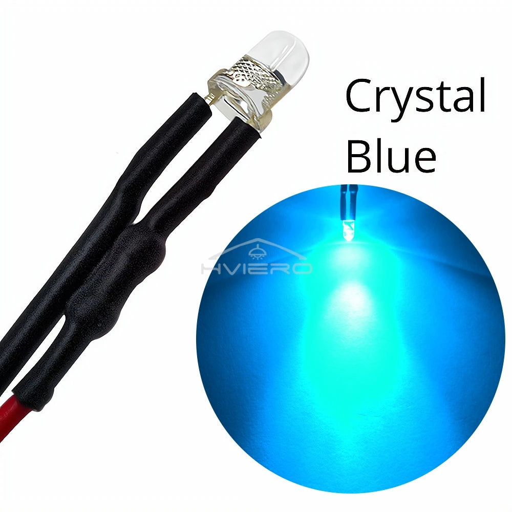 10-Pack 3mm Pre-Wired LED Bulbs DC 12V Water Clear Round Top