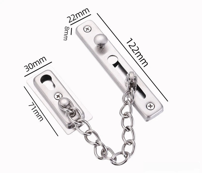 No Drill Stainless Steel Security Door Chain Push Button Lock Latch Anti-Theft Door Guard for Home Hotel Use Oasis Select Silver adhesive