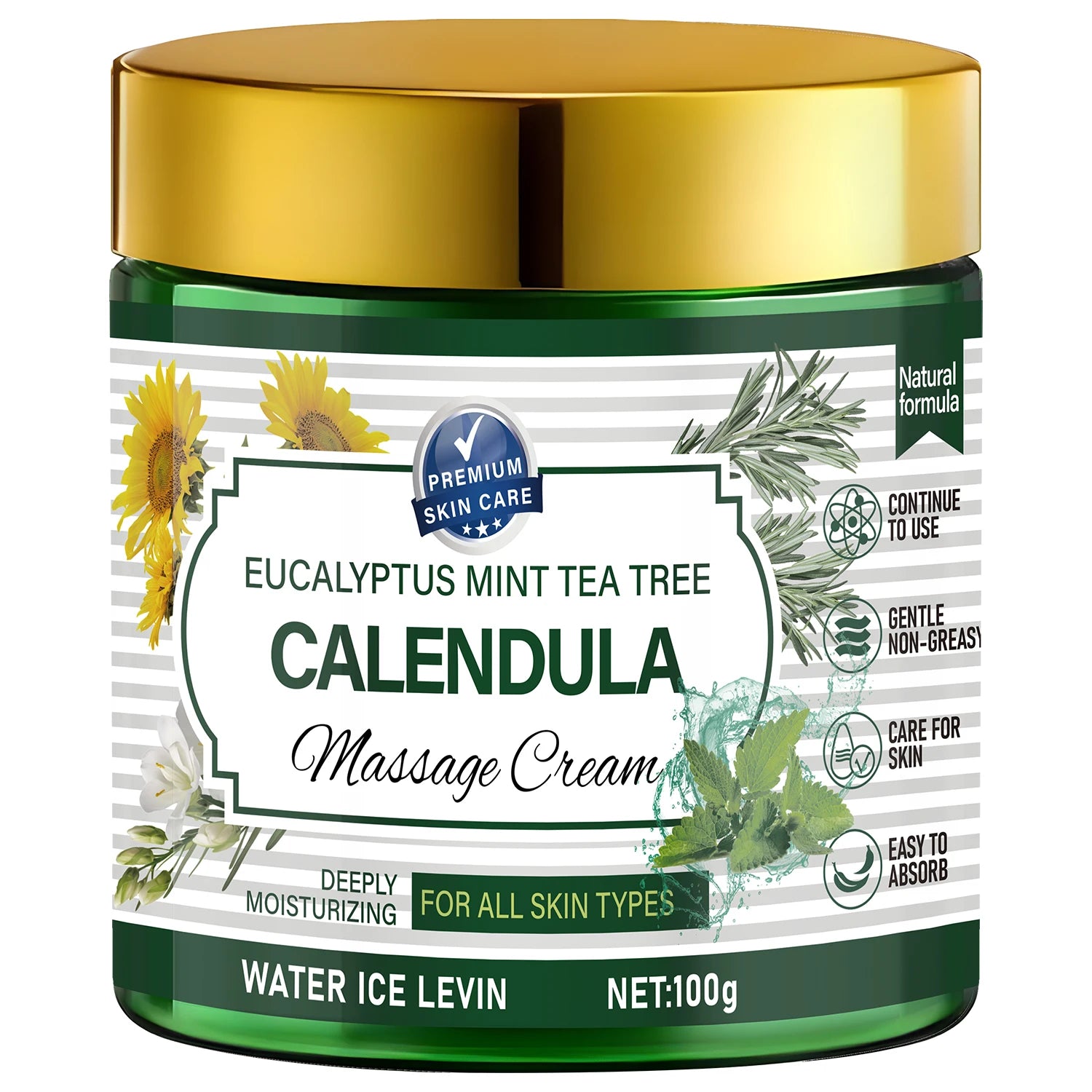 Eucalyptus Mint Tea Tree Calendula Massage Cream with Retinol & Niacinamide - Soothing Body Care Oasis Select Gold 100g