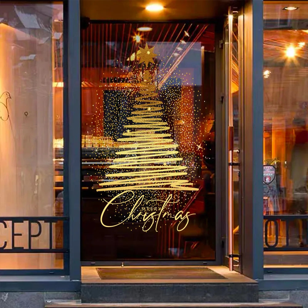 Golden Christmas Tree, Glass Stickers, Window Decorations and Electrostatic Stickers for New Year's Day and Christmas 2026 Oasis Select