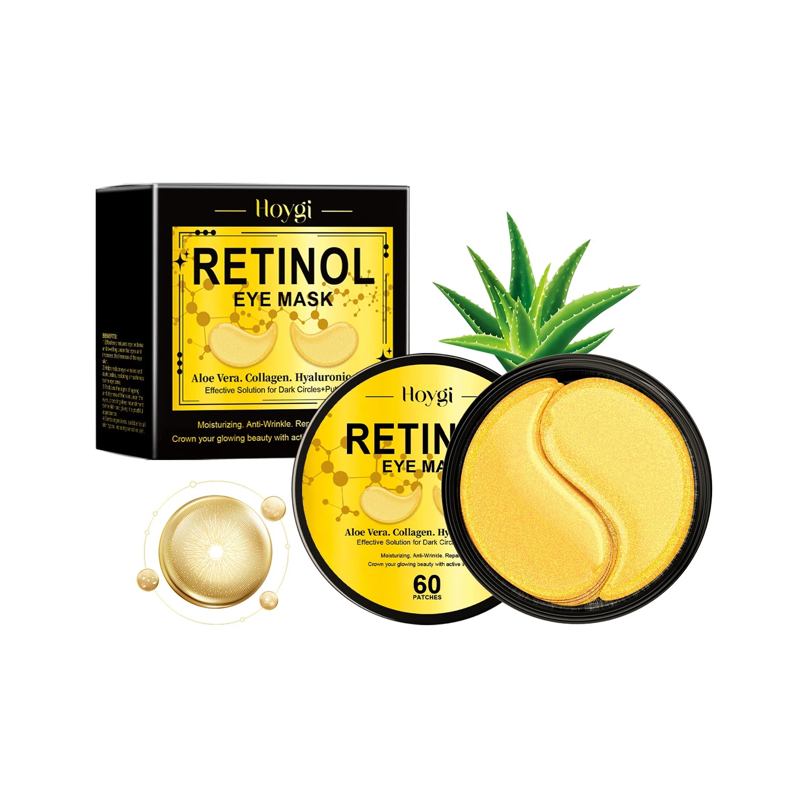 Retinol Eye Mask Anti Dark Circles Eyes Bags Skin Firming Collagen Moisturizing Aloe Repair & Firming Brighten Under Eye Patches Oasis Select 60pcs Boxed