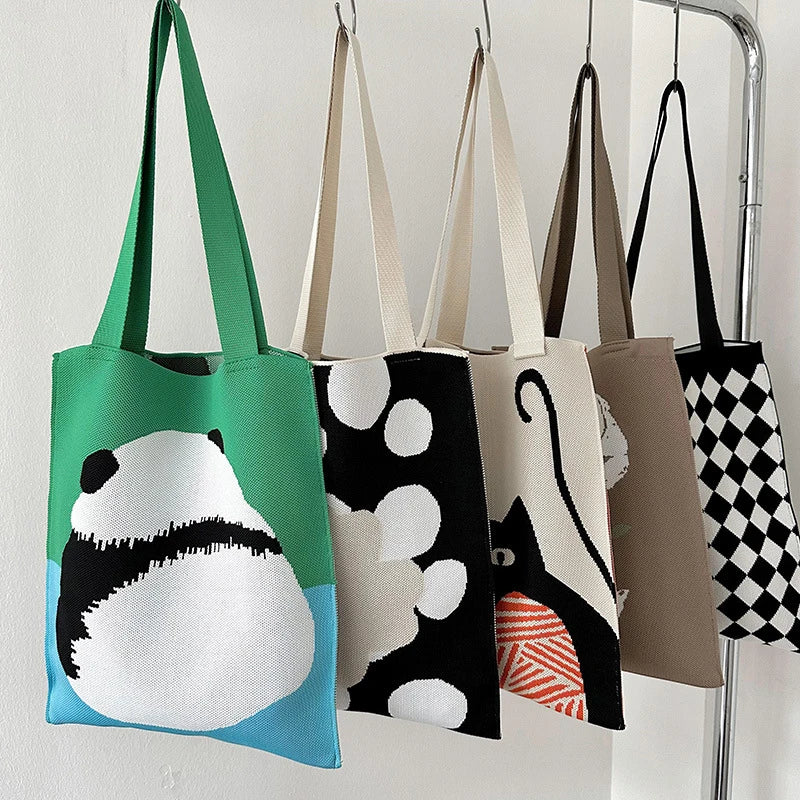 Knitted Shoulder Bag Cartoon Cute Casual Shopping Bag Large Capacity Women's Bag Oasis Select