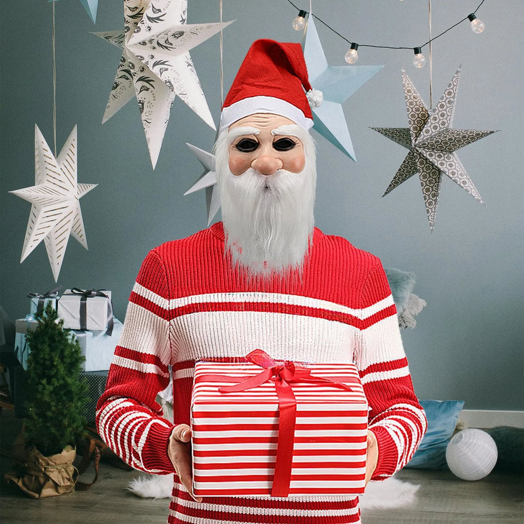 Santa Claus Full Face Latex Mask with Beard & Wig | Xmas Costume Holiday Costume Mask Oasis Select C