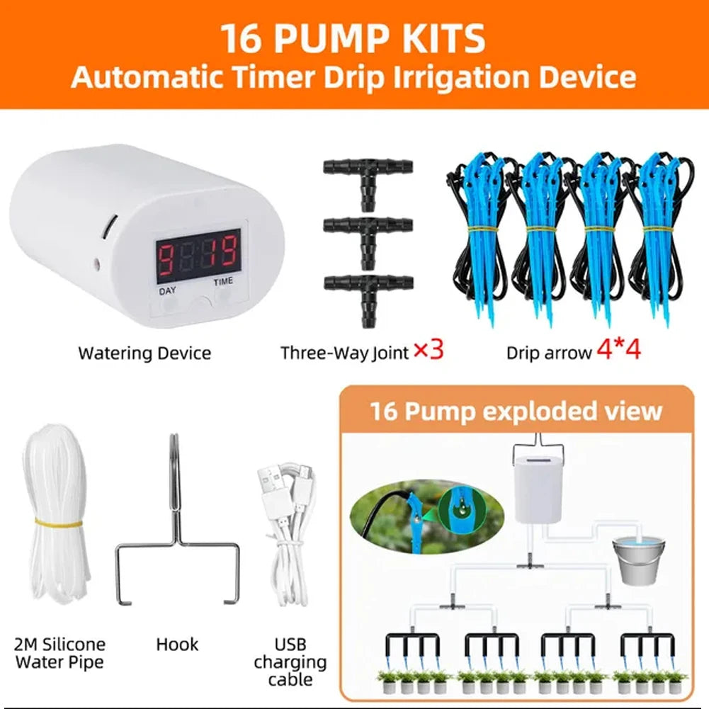 Automatic Plant Flower Watering Pump 2/8/16 Heads Pump Automatic Timer Waterers Drip Irrigation Indoor Plant Watering Device Oasis Select