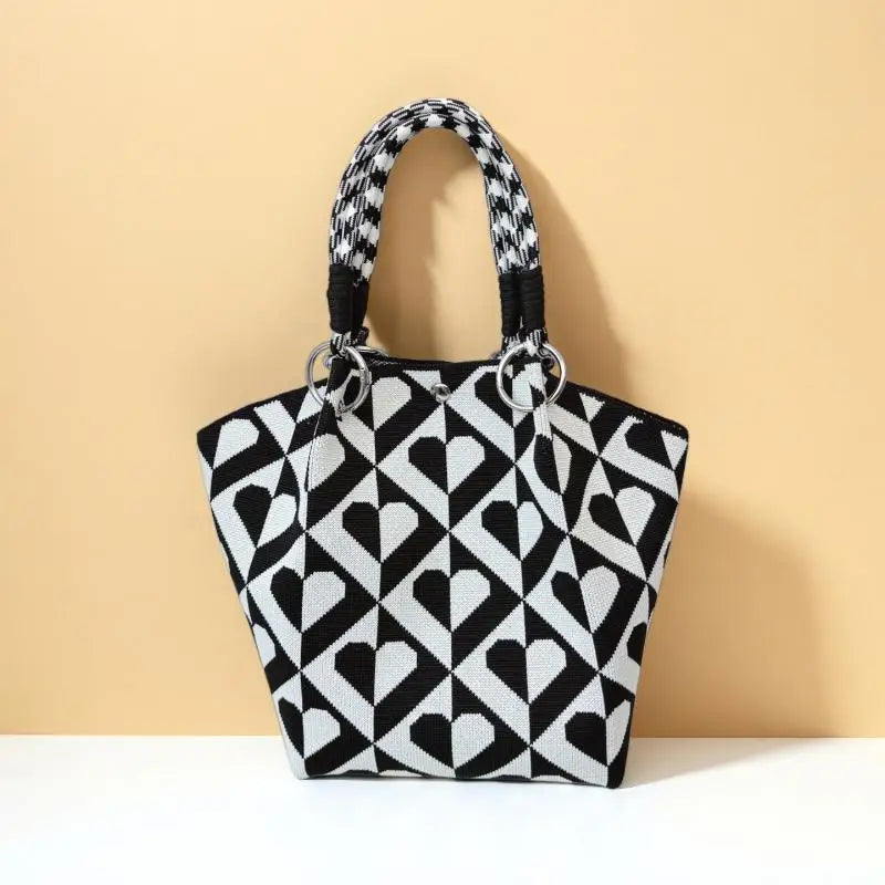 Women's Vintage Knit Tote Bag Storage Bag Lightweight With Metal Rings Snap Closure For Casual Travel Handbag Oasis Select B