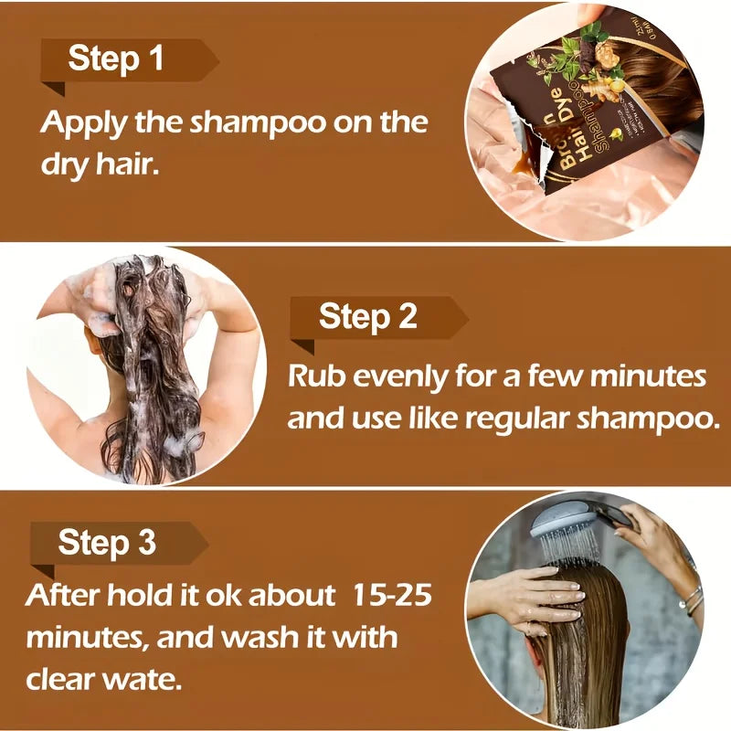 Bag of 3-in-1 Instant Hair Color Shampoo, DIY Hair Color Herbal Color Treatment, 25ml Hair Color Sachet Oasis Select