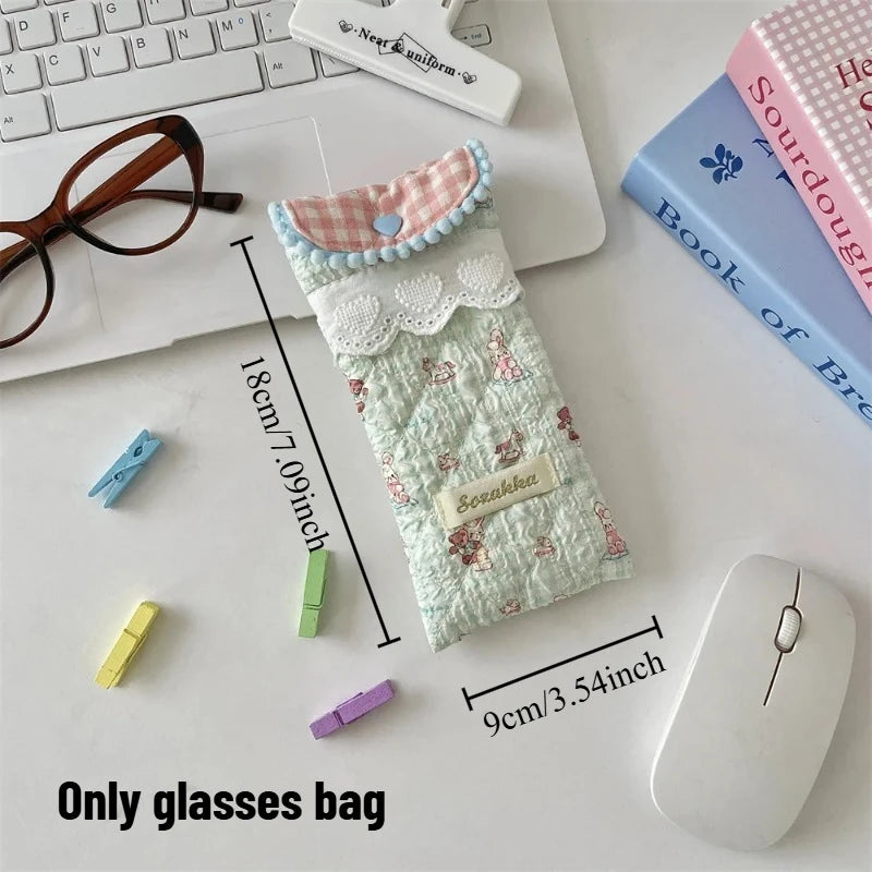 1pcs Cute Cartoon Glasses Case Soft Crush Proof Sunglasses Pouch Portable Eyewear Storage Bag for Girls Daily Use Oasis Select Green rabbit
