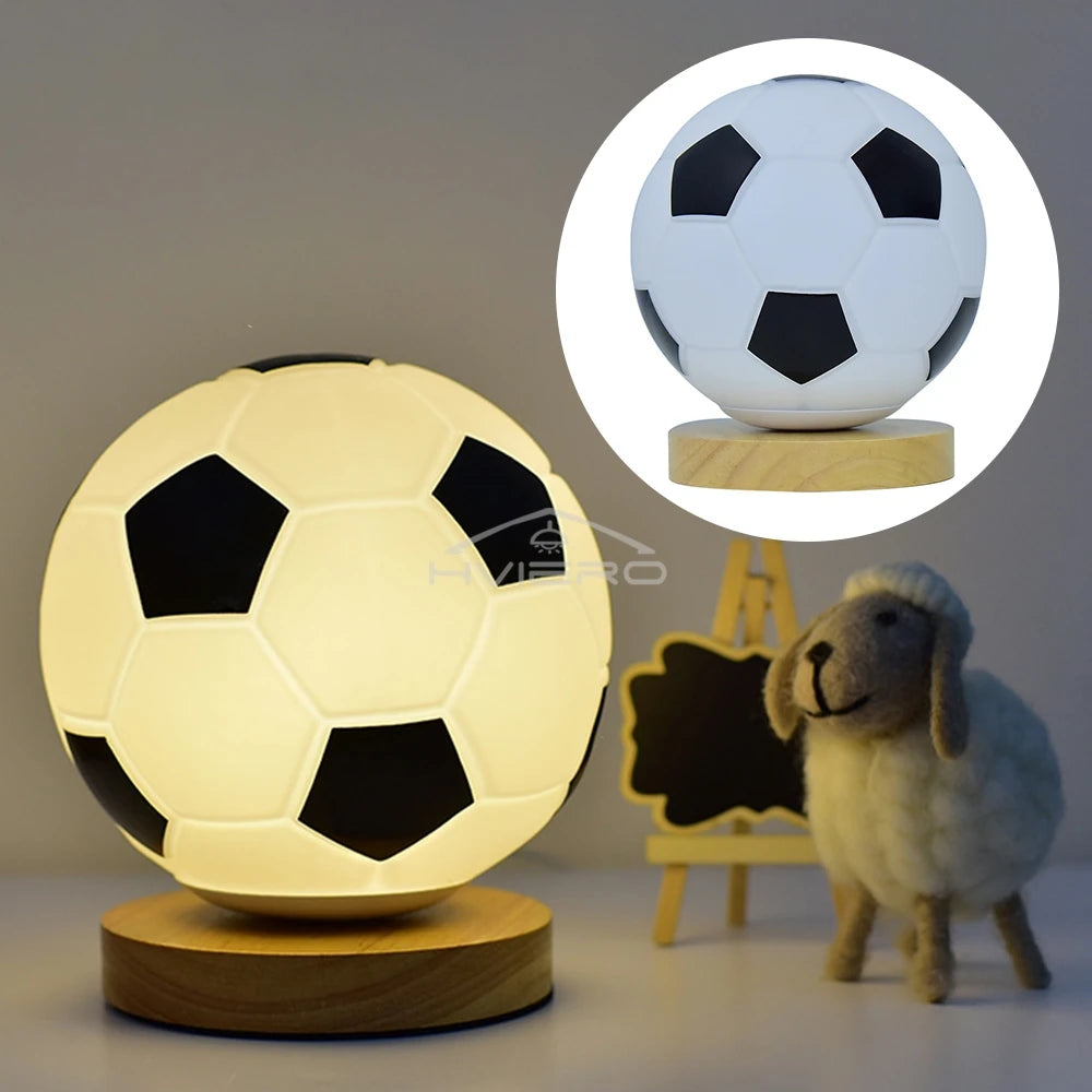 Football Theme USB Table Lamp – Wood Base & Glass Desk Light
