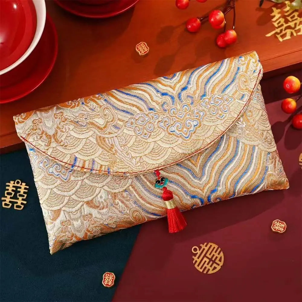 Chinese Style New Year Red Envelope Traditional Embroidery Wedding Money Pocket Cloth with Tassel 2026 Lucky Money Bag Birthday Oasis Select