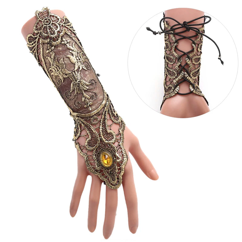 1pc Gothic Steampunk Lace Cuff Fingerless Glove Arm Warmer Bracelet Black Halloween Accessories Fashion And Sexy Oasis Select