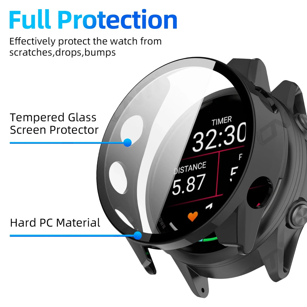 Garmin Forerunner 970 570 Tempered Glass & PC Bumper Case Watch Screen Protector Oasis Select